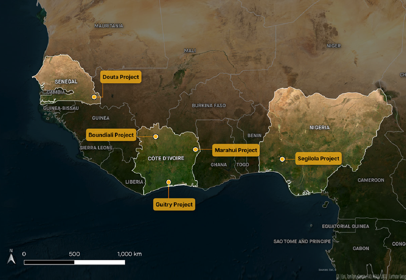 Map showing locations of projects